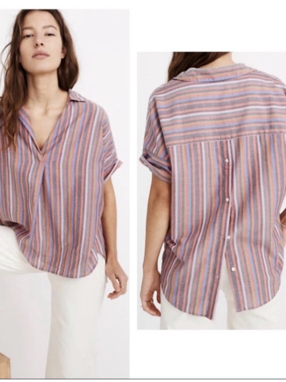 Madewell Multicolor Vertical Stripe Short Sleeve Popover